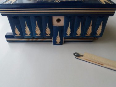 New big huge handcarved blue wooden jewelry secret magic puzzle box case gift
