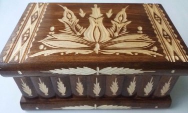 New big huge brown wooden wizard jewelry puzzle magic case box hidden drawer key