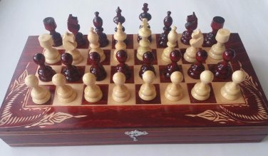 New red carved beech wood chessboard box hazel wood chess piece board game gift
