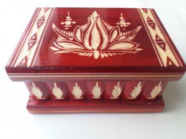 New special red wooden wizard jewelry puzzle magic box brain teaser trinket case