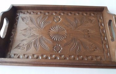 Brown maple wood small carved tray salver plate home decor serving dish unique