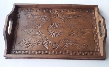 Brown maple wood medium carved tray salver plate home decor serving dish unique