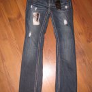 New Junior/Jr Sz 1 YMI Bootcut Iconic Silhouette Big Stitch Blue Jeans w/Bling