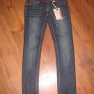 New Junior Sz 1 Unionbay Big Stitch Distressed Skinny Blue Jeans W/Belt