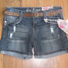 New Jr. Sz 5 Wallflower Cuffed Distressed Back Flap Blue Jean Shorts w/Belt