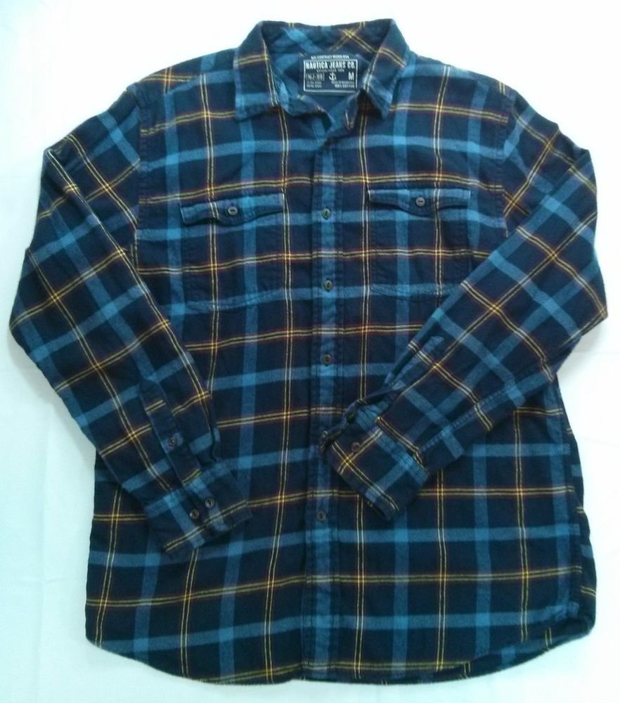 Nautica Flannel Blue Medium M Mens Shirt Camping Hunting Out Door ...
