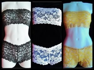 Sexy Black Gold White Lace Tube Top Bra Boy Short Panty Set Hot Lingerie