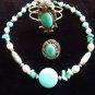 Natural Turquoise Necklace Heart Bracelet Ring set.