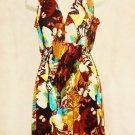 WOMEN SUMMER TROPICAL SUNDRESS BROWN/YELLOW SIZE M