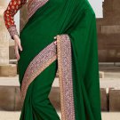 Heavy Embroidered Green Silk Sari Bollywood Designer Party Wear Saree SM1616