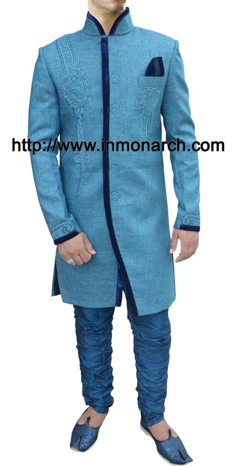 Glorious Blue Wedding Indo Western 38R Ready to Ship Designer Men's Wear IN440