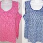 NEW (2PC) LOT SIZE XL PINK POLKA DOTS & BLUE FLORAL CASUAL TANK TOP WOMEN SHIRT