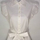 MMN9 NEW "SIZE S" SOFT FITTED WHITE BUTTON TIE WAIST FASHION WOMAN POLO SHIRT