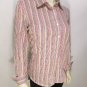 X998 NEW "SIZE L" TAN RED WHITE TRENDY BUTTON DOWN STRIPED CAREER WOMENS SHIRT