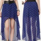 BB99 NEW SIZE S BLACK BLUE CHEVRON RUE 21 HIGH LOW CHIFFON FASHION WOMENS SKIRT