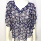 VV94 NEW SIZE L  RUE 21 NAVY CHIFFON SCRUCH WAIST DESIGNER BATWING WOMAN SHIRT