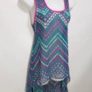 K884 NEW SIZE M TEAL PINK STRIPED RUE 21 LONG HIGH LOW CHIFFON TUNIC WOMEN SHIRT