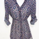 C883 NEW SIZE M RUE 21 NAVY CHIFFON COLONIAL 3/4 SLEEVE BUTTON WOMAN SHIRT