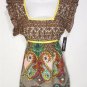 NEW "SIZE M" COLONIAL PAISLEY ART DECO BROWN TIE WAIST FASHION WOMAN SOFT SHIRT