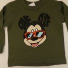 MIC8 NEW SIZE 3T MICKEY MOUSE SHADES DISNEY BOYS CLASSIC FUNNY ARMY GREEN SHIRT