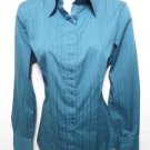 NEW "SIZE L" OCEAN TEAL PREPPY CAREER BUTTON BLOUSE POLO WOMAN SHIRT