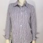 G993 NEW "SIZE L" PURPLE GREEN TRENDY BUTTON DOWN STRIPED CAREER WOMENS SHIRT