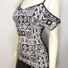 T883 NEW SIZE L SEXY TRIBAL WHITE BLACK COLD SHOULDER RAYON SOFT WOMENS SHIRT