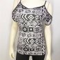 T883 NEW SIZE L SEXY TRIBAL WHITE BLACK COLD SHOULDER RAYON SOFT WOMENS SHIRT