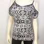 T883 NEW SIZE L SEXY TRIBAL WHITE BLACK COLD SHOULDER RAYON SOFT WOMENS SHIRT