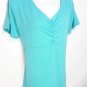 NEW SIZE M LIGHT TEAL BLUE ROUCHED CENTER BUST LOOSE FIT TRENDY WOMEN SHIRT