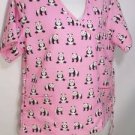 B112 NEW SZ S PINK WHITE BLACK PANDA BEARS  DOTS WOMAN UNIFORM SCRUB SHIRT