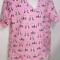 B112 NEW SZ S PINK WHITE BLACK PANDA BEARS  DOTS WOMAN UNIFORM SCRUB SHIRT