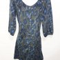 EXP4 NEW SZ S LOVLEY DESIGNER BLUE CHEETAH BUTTON DOWN SOFT WOMANS DRESS