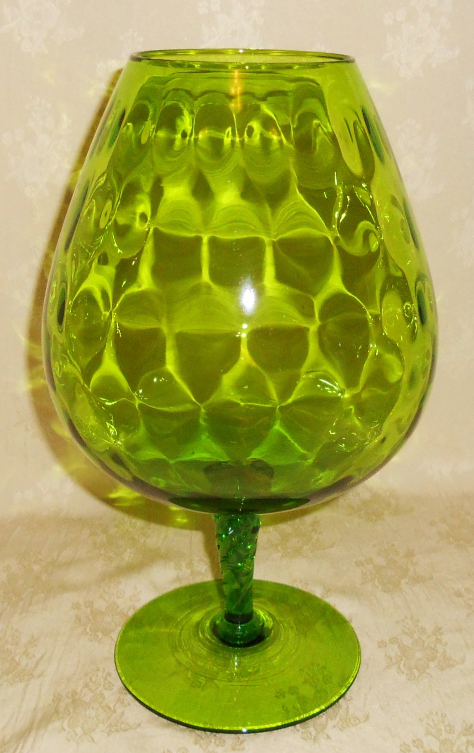 Italian Empoli Glass Brandy Snifter Green Optic Over Sized Large