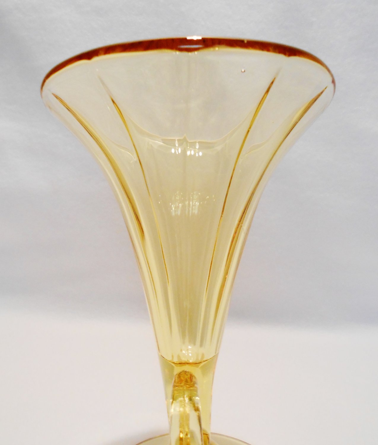Vintage Cambridge Tall Glass Cornucopia Vase Honey Amber Centerpiece