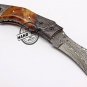 Amazing Damascus Folding Liner Lock Custom Handmade Knife 1324