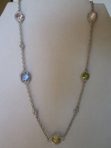 Judith Ripka Multi Stone Fruit Necklace Crystal Quartz Mother of Pearl Silver