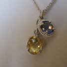 Judith Ripka 2 Stone Blue Quartz & Canary Crystal Drop Necklace Sterling Silver