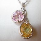 Judith Ripka Two Stone Pink and Canary Crystal Necklace BNWT Sterling Silver