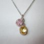 Judith Ripka Two Stone Pink and Canary Crystal Necklace BNWT Sterling Silver