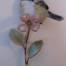 Bovano Enameled Copper Art Chickadee Looking Left on Flower Wall Art Mint