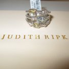 Judith Ripka Three 3 Band Ring Sky Blue Canary Crystal Pave Heart Size 7
