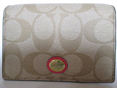 Coach Peyton Signature Business Card Case F68657 Lt Khaki / Pomegranate F68657