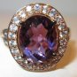 Roberto Ricci Purple Amethyst White Sapphire Smokey Quartz Ring 14K R Gold SZ 7