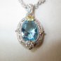 Judith Ripka Blue Oval Topaz Estate Necklace Sterling Silver 18K Gold W Sapphire
