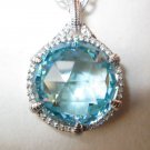 Judith Ripka Round Sky Blue Crystal Eclipse Necklace Micropave White Sapphire