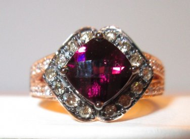 Roberto Ricci with Levian Logo Raspberry Rhodolite Brown & White Diamond Ring 7