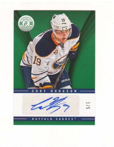 2013-14 Totally Certified Emerald Green Cody Hodgson Auto #d 1/5 Buffalo Sabres