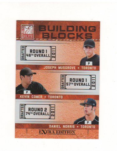 2011 Donruss Elite Building Blocks Musgrove Comer Norris #9 Toronto Blue Jays