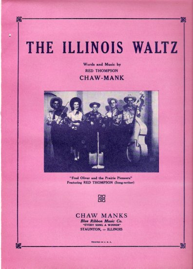 The Illinois Waltz 1948 Fred Oliver Prairie Pioneers Red Thompson Country Western Sheet Music